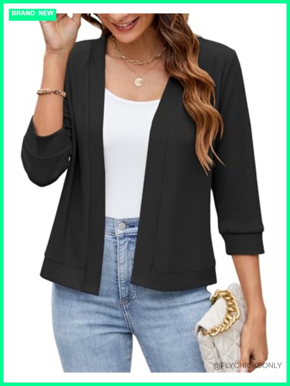 Women's Cropped 3/4 Sleeve Open Front Cardigan Shrug - Rayon Spandex Knit